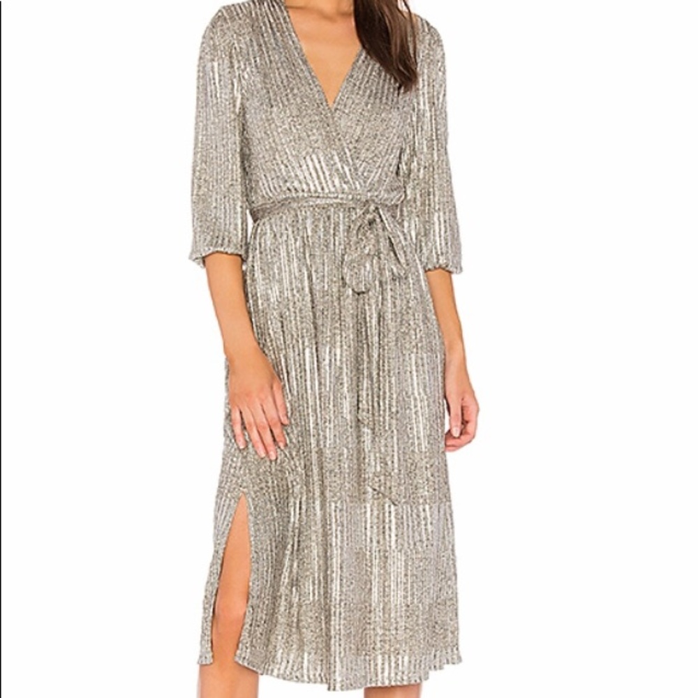 Alice and Olivia Katina Metallic Midi Wrap Dress